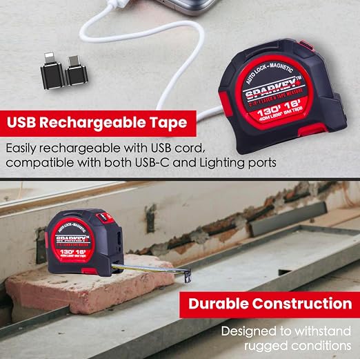 SPARKEY 2-in-1 Laser Tape Measure, 130Ft Laser Distance Measurement,