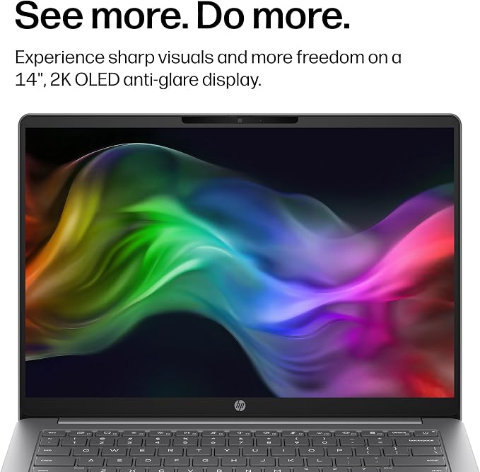 HP OmniBook 3 14 inch Next Gen AI PC, 2K Display, Snapdragon X X1-26-100, 16 GB RAM, 256 GB SSD, Qualcomm Adreno GPU, Windows 11 Home, Nouvelle Silver, 14-hz0288nr