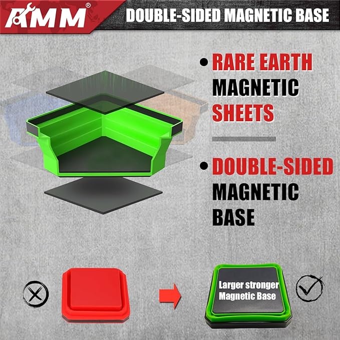 AMM Magnetic Tray, 4 PC Foldable Magnetic Tool Tray Set for Bolts Screws Nuts & Small Metal Parts, Mechanic Tool Present for Men, Red, Blue, Orange, Green, 4.5 Inch Square (4PC, Colorful)