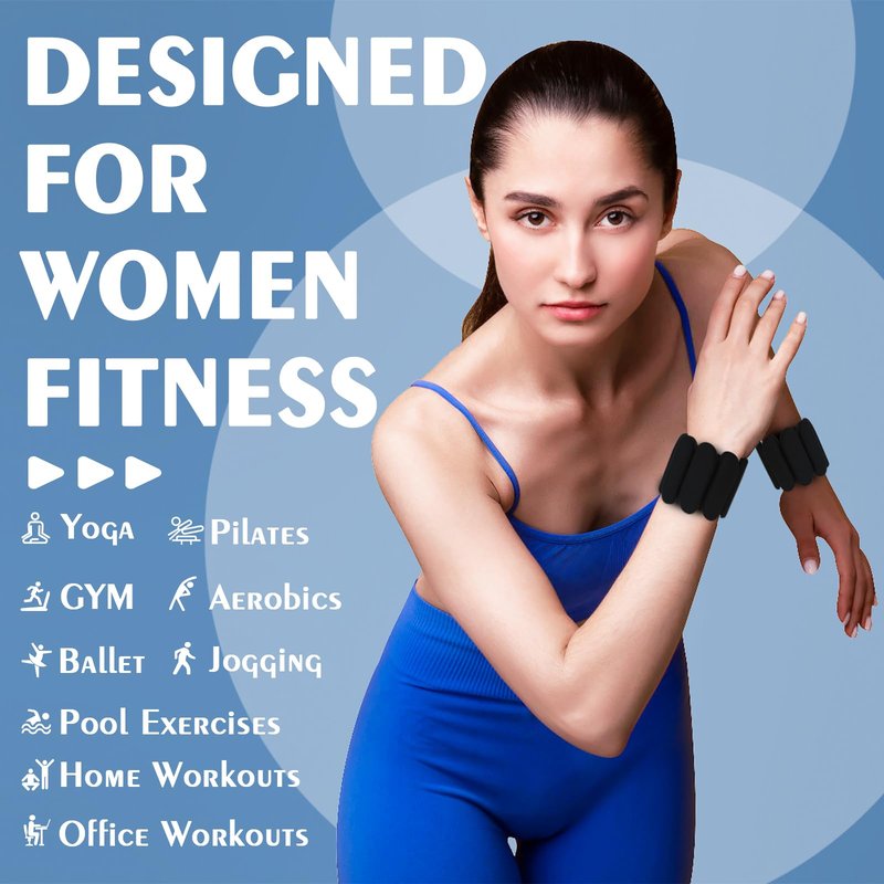Wrist Weights Set of 2(1Lbs Each), Wearable Ankle Weights, Arm and Leg Weights for Women Men, Adjustable Bangles for Walking, Yoga, Swimming and Gym (Black)