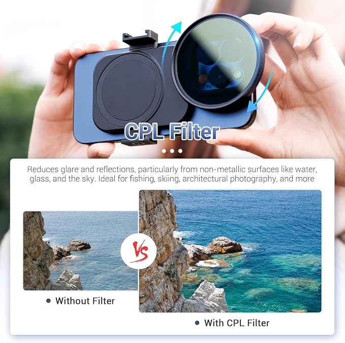 Upgraded 67mm CPL Filter for iPhone 17, Lens Filter Adapter Pouch Set for