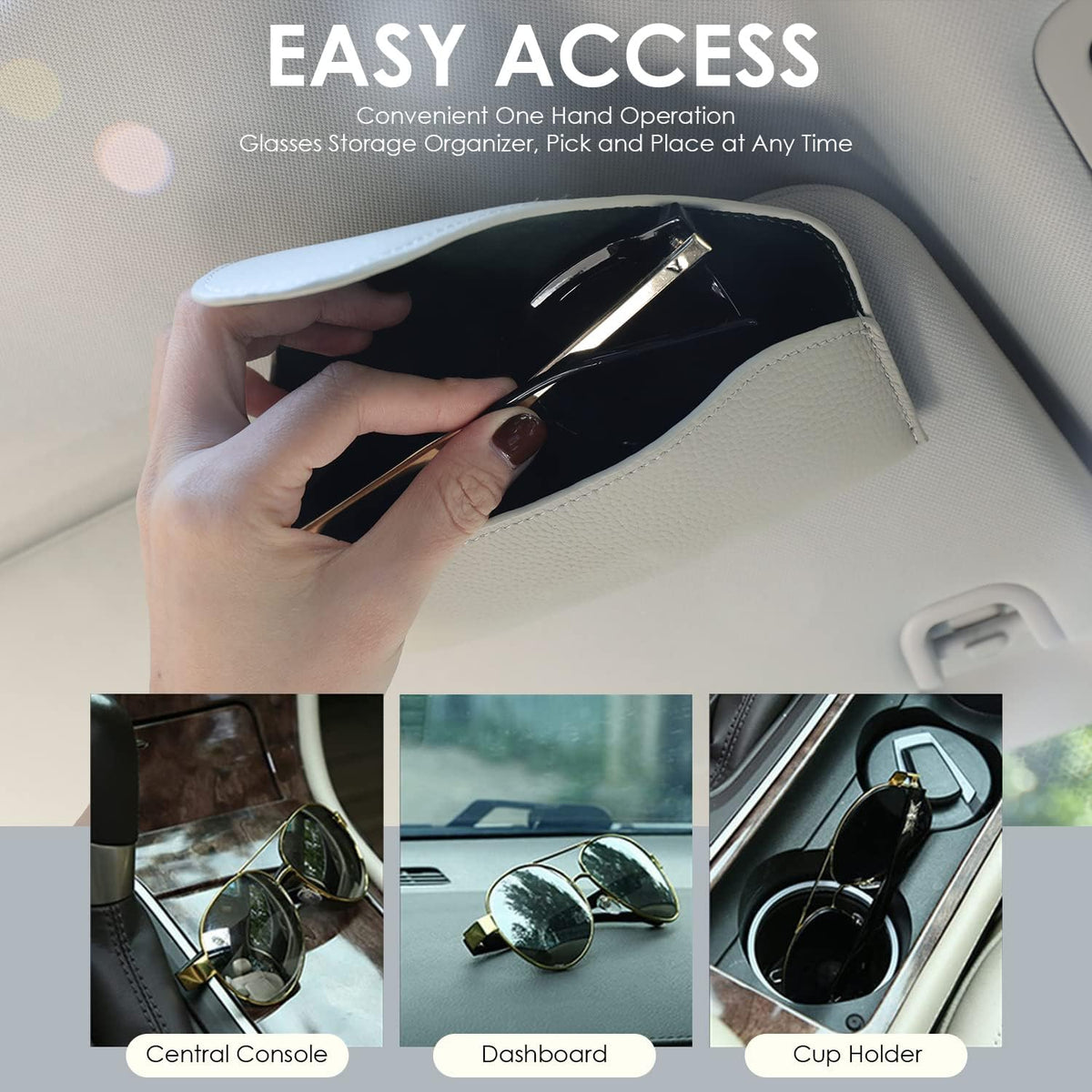 Magnetic Sunglass Holder for Car Visor Clip, Leather Car Glasses Holder, Visor Accessories Eyeglasses Holder Glasses Storage Case (02-Grey)
