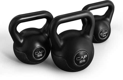 CAP Barbell 45 LB Cement Kettlebell Set - Vinyl-Coated 10 lb, 15 lb & 20 lb for Strength Training & Home Workouts