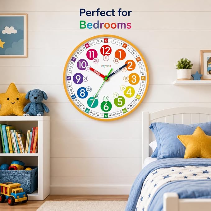 Roymnie Wall Clock for Kids Battery Operated Silent Non Ticking Analog Clock