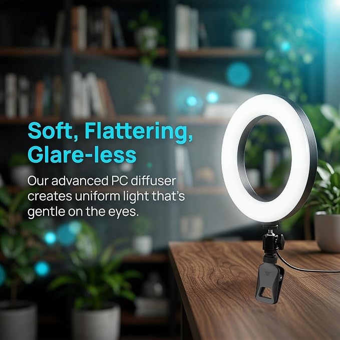 6" Ring Light with Desk Tripod Stand and Clip | Video Conference Lighting