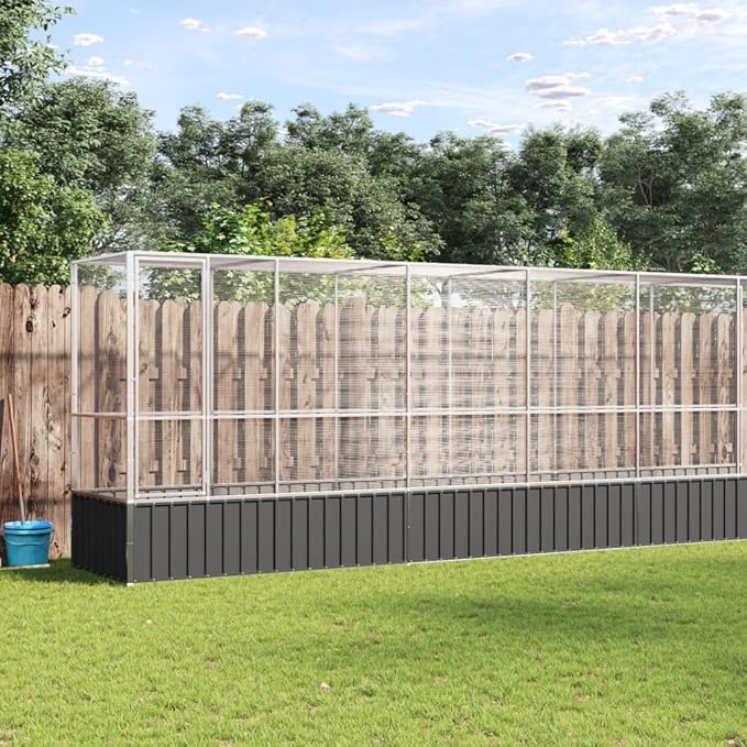 Galvanized Steel Large Flight King Bird Cage with Extension, Steel Outdoor Aviary, Outdoor Indoor Large Bird Cage Aviary Pet House for Cockatiels African Parakeets, 410.4"x42.1"x83.5",-308