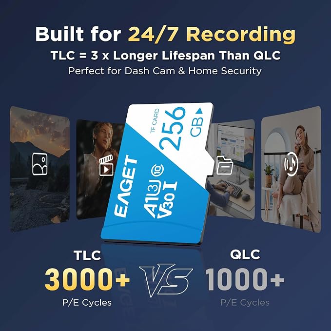 EAGET 1-Pack 256GB TF Memory Card Up to 100MB/s Read 70MB/s Write