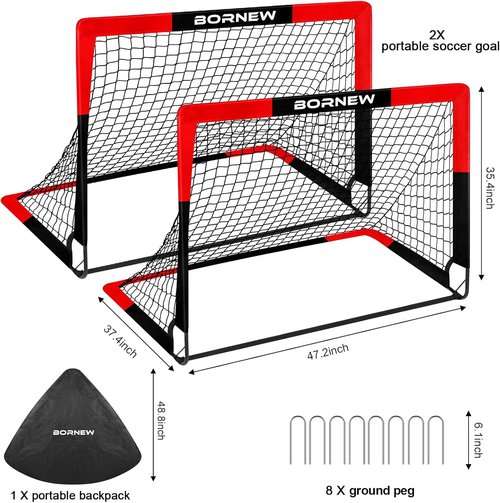 BORNEW Soccer Goals - Portable 2 Pack Pop-Up Nets for Kids & Adults | Indoor & Outdoor Use, 7x5/6x4/4x3 ft