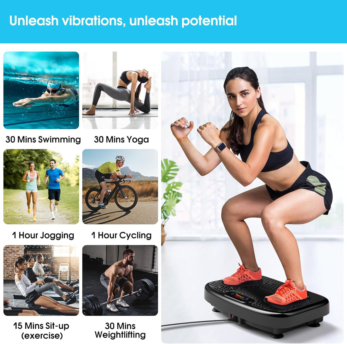 SoftGym Vibration Plate - Whole Body Workout Machine for Lymphatic Drainage | 450 Lbs Capacity with Resistance Bands