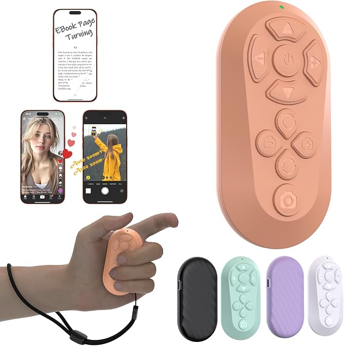Bluetooth Remote Controller for TikTok Scrolling/Camera/Video Recording/Kindle