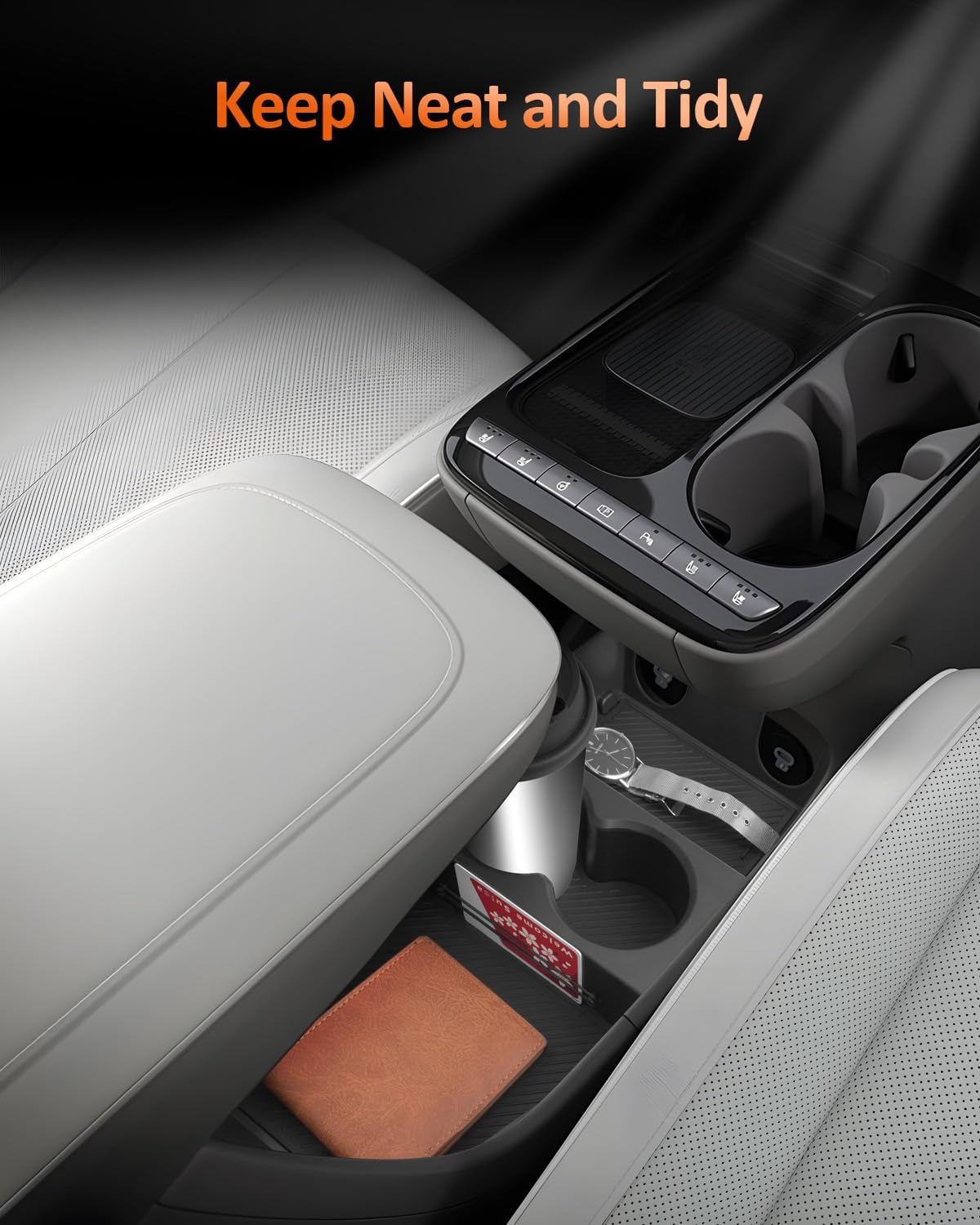 CDEFG for 2025 2026 Hyundai Ioniq 5 Lower Console Cup Holder Tray - Under Center Console Organizer Accessories - NOT for IONIQ 5 N