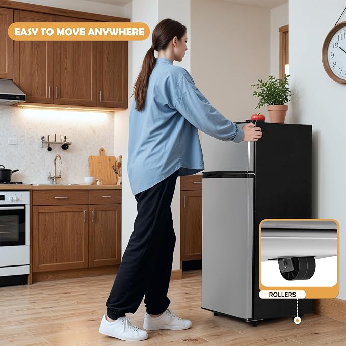 4.5 Cu.Ft Mini Fridge Freezer for Dorm/Office, 2-Door, Quiet | 4.5 cu ft mini fridge with separate freezer, quiet 38dB for sleep, 7-level thermostat, adj shelves, for dorm/office/kitchen.