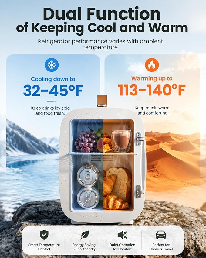 FANSEXPERT Cosmetic Fridge, Portable Mini Fridge for Skincare Food Drinks, 4L/6 Can Electric Plug In Cooler & Warmer, AC/DC Skincare Refrigerator for Bedroom Office Car Dorm (White)