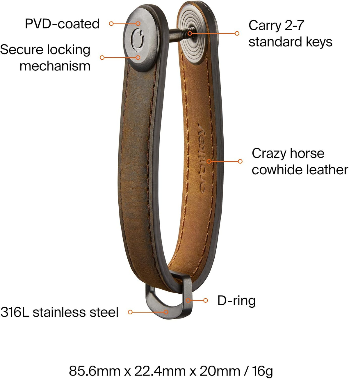 orbitkey Crazy Horse Leather Key Organizer | Quiet Profile | Holds up to 7 Keys