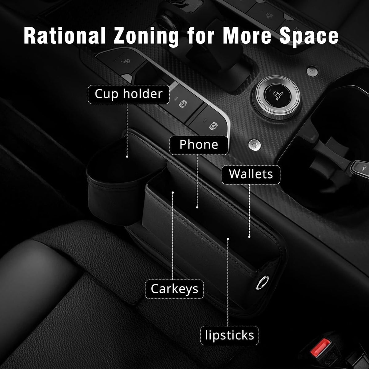 Premium Leather Car Seat Gap Filler Organizer with Cup Holder 2 Pack,