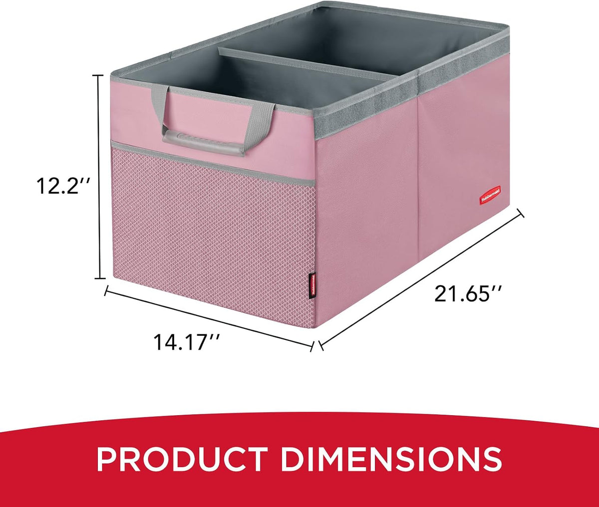 Rubbermaid Car Organizer, Collapsible Trunk Organizer, Multi-Compartment Car Storage Organization for Car Accessories, 2 Compartments With Cover, 21.65"*14.17"*12.2" - Pink