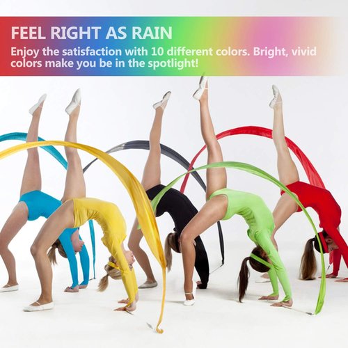 Novelty Place Dance Ribbons Streamers - 6.6Ft Kids' Gymnastics Ribbon Wands | Perfect for Talent Shows & Artistic Dancing (10Pcs or 2Pcs)