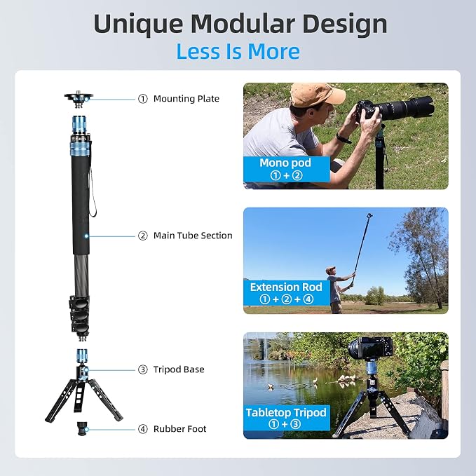 SIRUI P-424FL Carbon Fiber Camera Monopod Kit, Tripod Base, Flip Locks