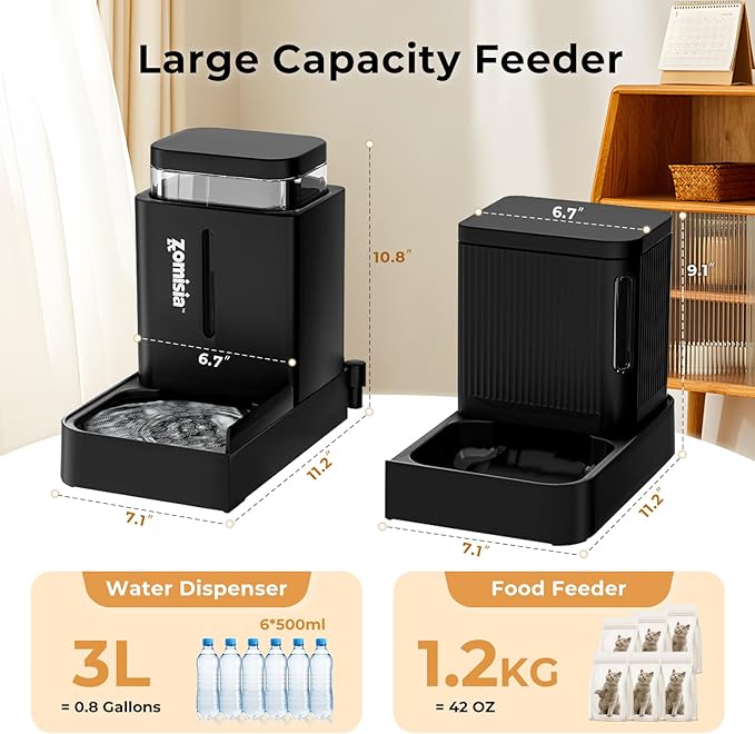 Gravity Cat Feeder and Water Dispenser, 2 in 1 Cat Self Feeder with 180 Degree Rotatable, 2 Pack Automatic Feeding Large Capacity for Small Medium Dog Puppy Kitten, White, 0.8 Gallon x 2