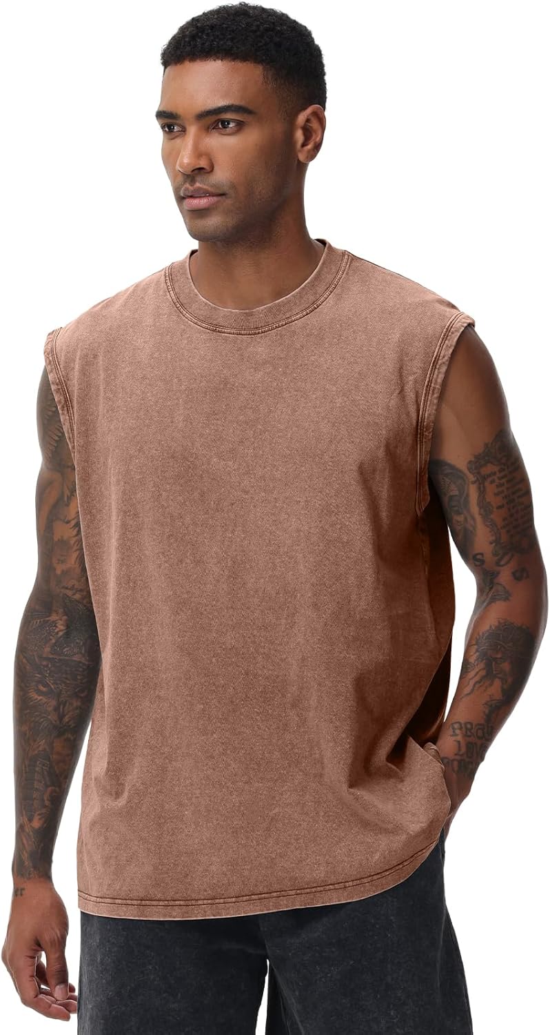 Skiennix Men's Workout Tank Tops - Sleeveless Muscle Tee for Gym & Running | Acid Wash, Loose Fit