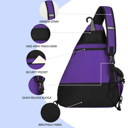 Goloni Pickleball Sling Bag for Men Women, Lightweight Pickleball Backpack with Fence Hook, Large Capacity Pickleball Bag with Anti-Theft Pocket, Water-Resistant for Tennis Padel Sports,Purple