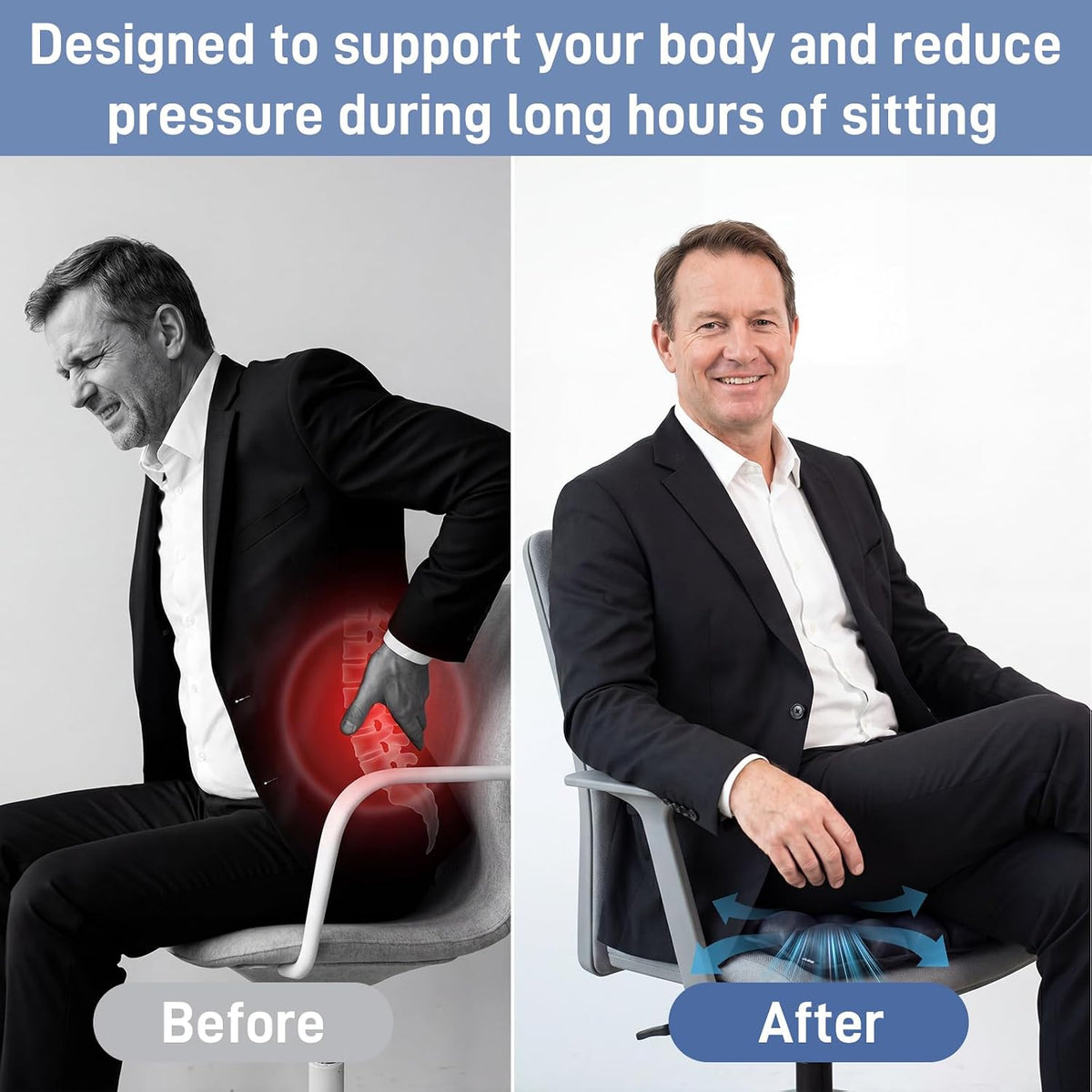 Airplane Seat Cushion for Long Flights Press-Type Inflatable Travel Seat Cushion with 3D Air Cells Portable Comfort Support Pad for Car, Office Chair & Stadium Bleachers Relieves Sitting Fatigue