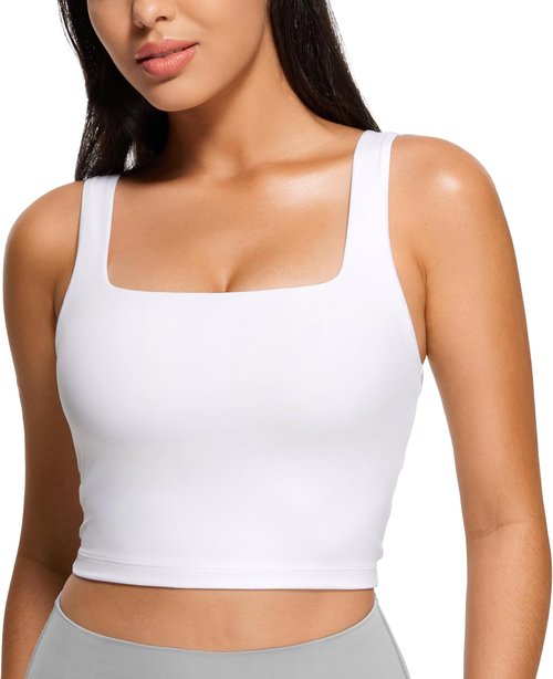 CRZ YOGA Butterluxe Crop Tank Top for Women - Padded Longline Sports Bra | Comfortable Yoga Camisole