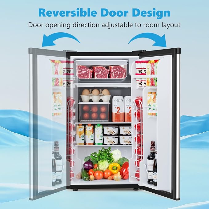 COWSAR 2.6 Cu.Ft Mini Fridge with Freezer for Bedroom Office, Silver | Single Reversible Door, 7 Temperature Settings, Energy Saving, 2 Removable Shelves, Compact Small Fridge for Apartment Dorm