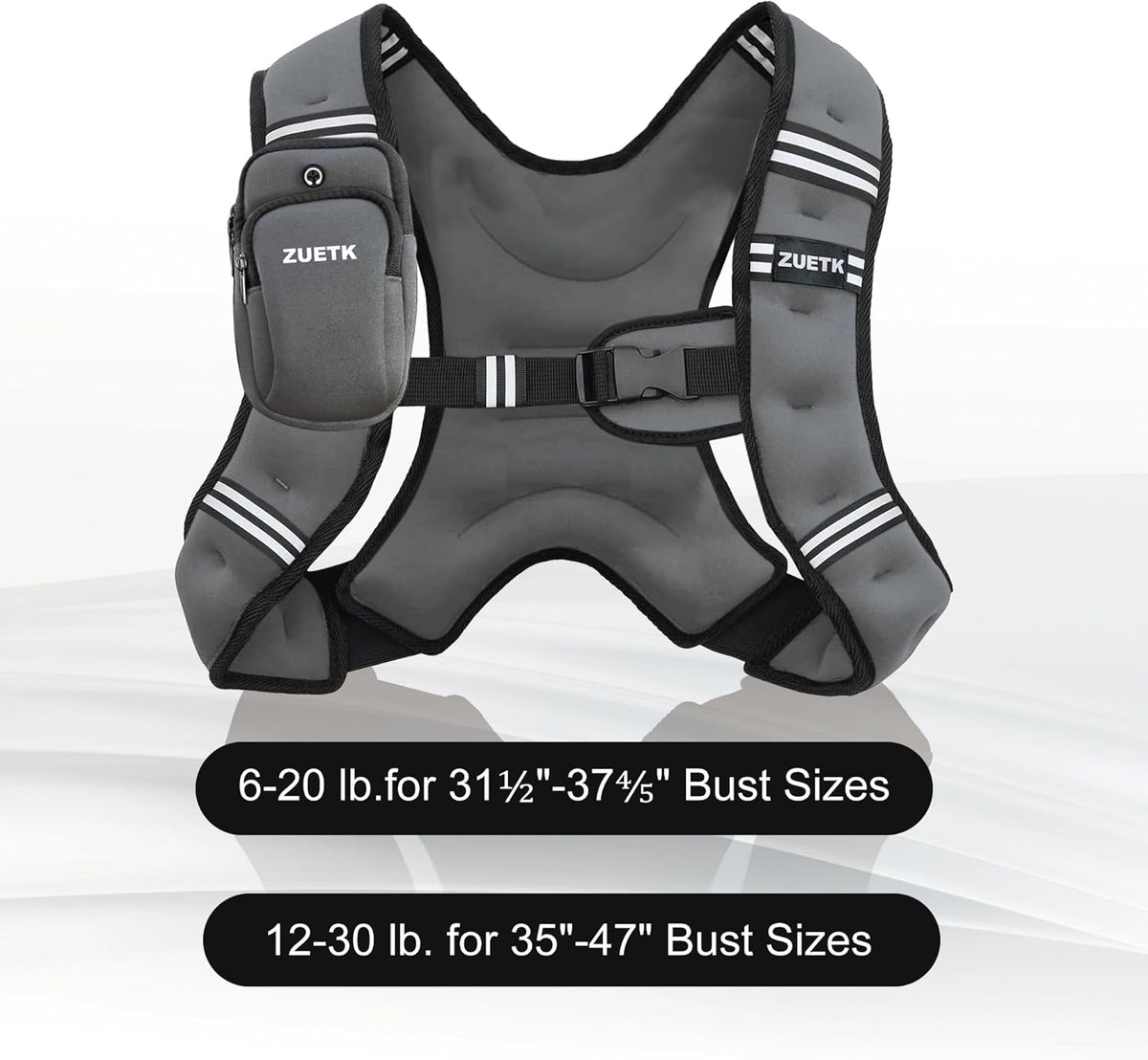 ZUETK Weighted Vest - Adjustable 6lb to 30lb | Reflective Stripe for Enhanced Safety - Ideal for Strength Training and Fitness