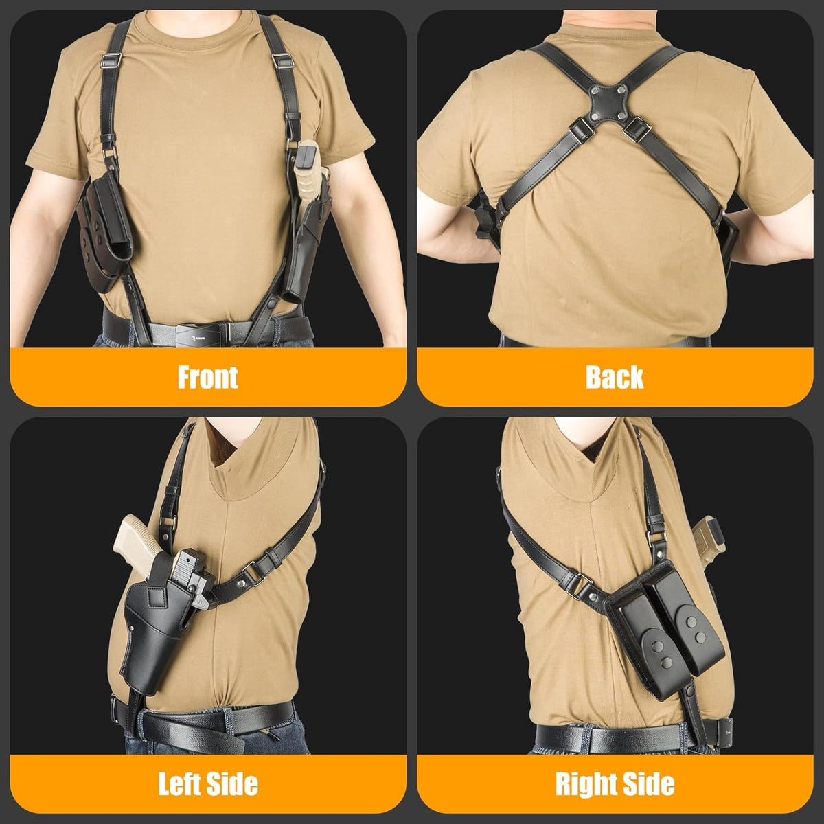 Yigerlee Adjustable Vertical Gun Holster - Soft Microfiber Leather Shoulder Holster for 1911, Glock 17/19, Beretta 92FS