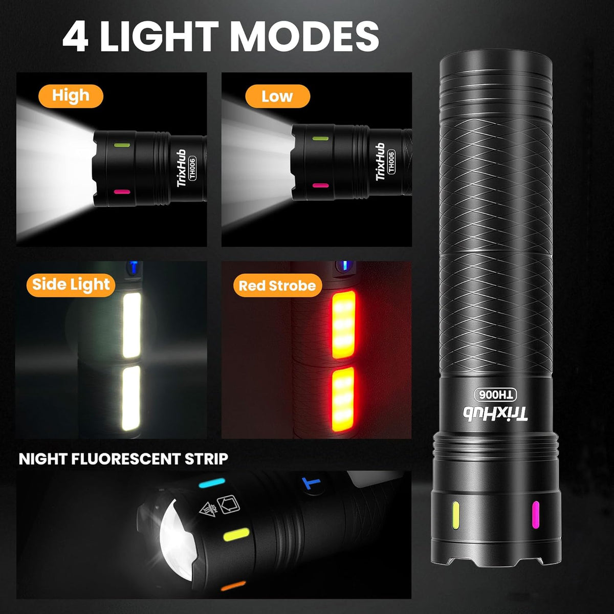 Skiennix Rechargeable Flashlight - 990,000 High Lumens, 5000ft Range, 4 Modes & Red LED for Emergencies