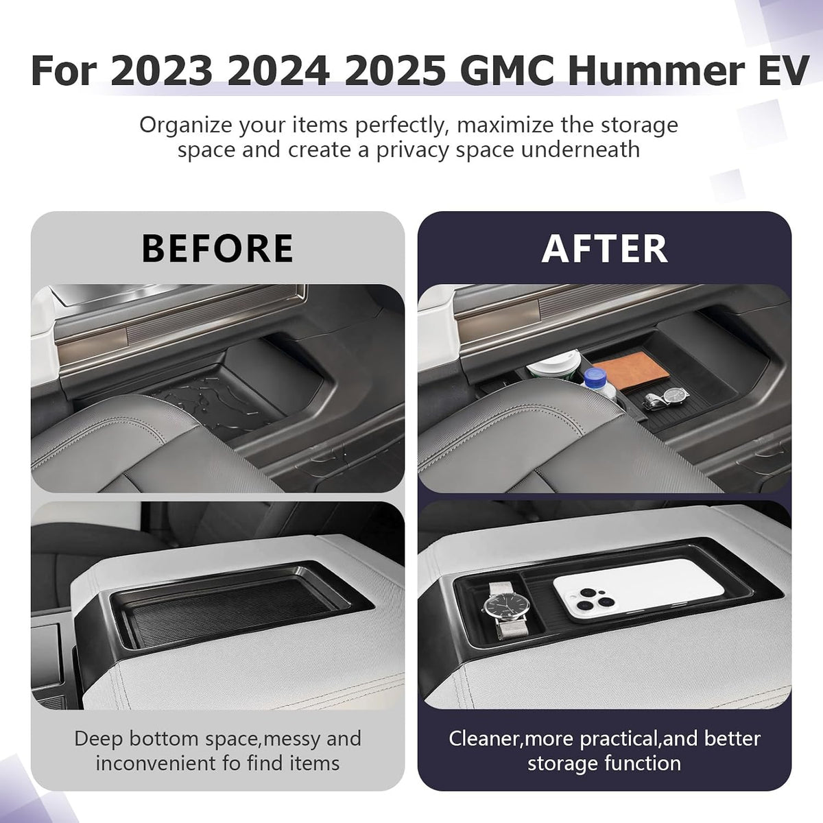 LUWU Center Console Tray Set 2023 2024 2025 2026 Hummer EV SUV Accessories Lower Storage Tray Armrest Console Organizer 2PCS