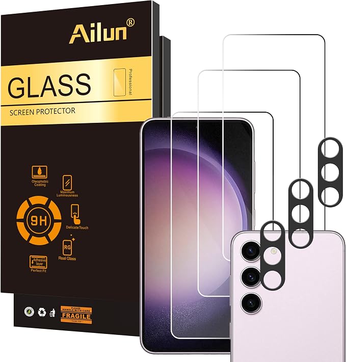 Ailun Screen Protector for Galaxy S23 3Pack + 3Pack Camera Lens Tempered Glass