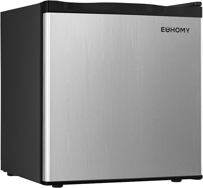 EUHOMY 1.7 Cu.Ft Mini Fridge, Reversible Single Door Compact Refrigerator, Energy Saving, Adjustable Thermostat, Mini Fridge for Bedroom, Office, Dorm, Silver