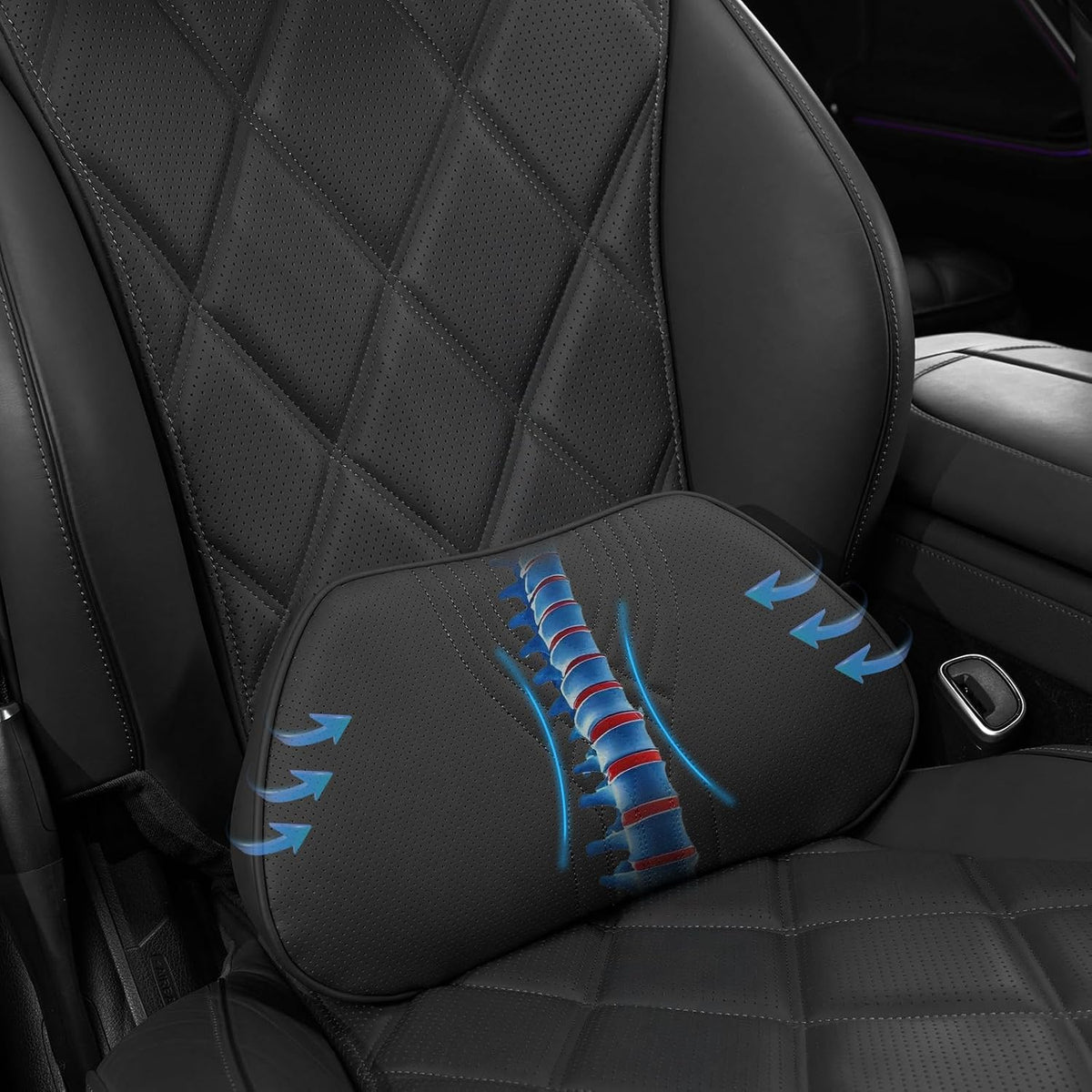 Lumbar Support Pillow for Car,Memory Foam Car Seat Back Support Pillow for Driving Ergonomic Back Cushion for Pain Relief & Sciatica Back Support for Office Chair (Black)