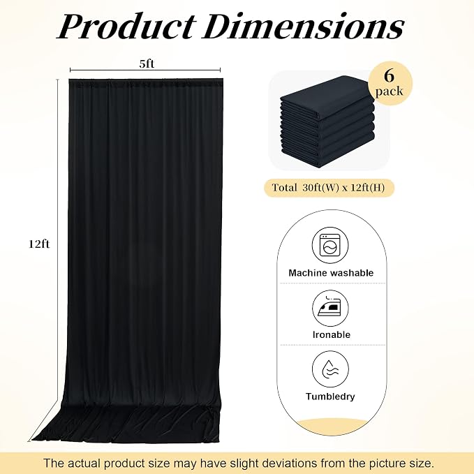 30ftx12ft Wrinkle Free Black Backdrop Curtains