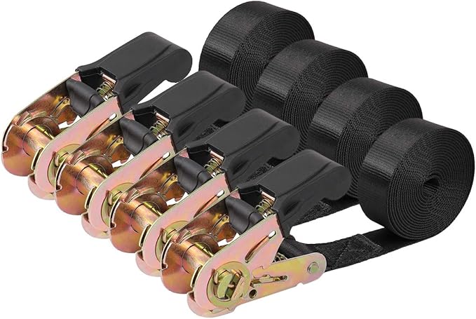 Endless Ratchet Tie Down Straps Heavy Duty Cargo Tie Downs,4FT Sturdy Nylon Black Strap Down Ratcheting Securing Straps, Track Spring Fittings, Tie-Down Motorcycles, Trailer Loads, Kayak