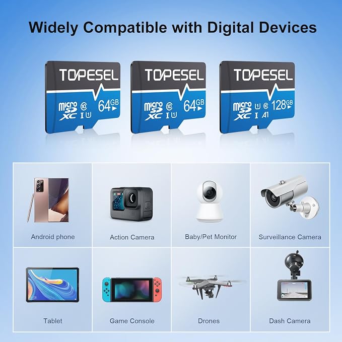 TOPESEL 10 Pack 64GB Micro SD Card Class 10 Micro-SDXC Memory Card UHS-I