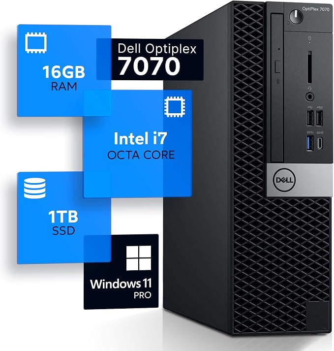 Dell Optiplex 7070 Desktop Computer | Hexa Core Intel i7 (3.4) | 16GB DDR4 RAM | 1TB SSD Solid State | Windows 11 Professional | Home or Office PC, Black (Renewed)