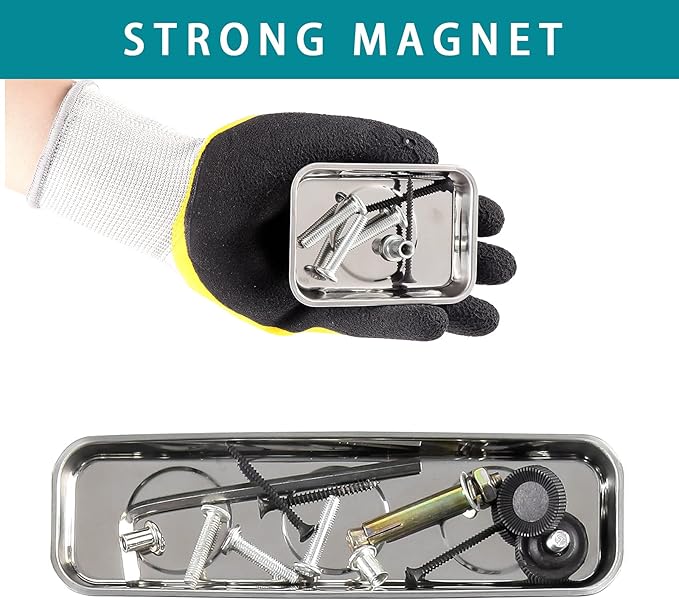 8 Pieces Magnetic Trays Set Stainless Steel Magnet Tool Tray Parts Holder for Screws, Sockets, Bolts, Pins, Mechanic's and Automotive