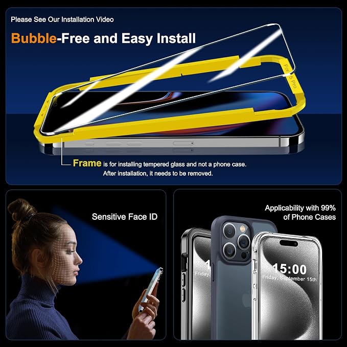 QHOHQ 3 Pack Screen Protector for iPhone 15 Pro