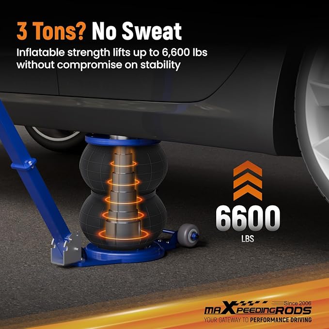 maXpeedingrods 3 Ton (6600 lbs) Air Jack Low Profile Pneumatic Jack, Lifting Range 4.72" to 14.17", with 3.15" Extension Adjustable Handle, Low Enough for Sports Cars Sedan Coupe Wagon