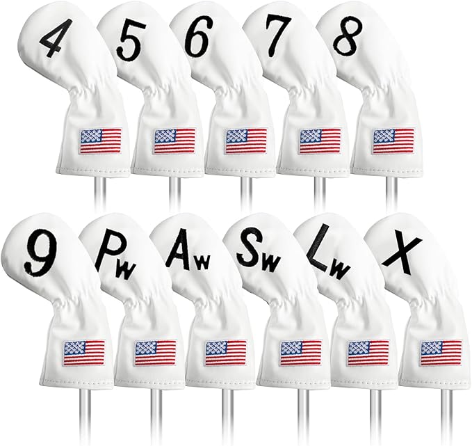 Golf Iron Covers Set US Flag Leather for Irons Value 11 Pack, Long Neck Protector Number Headcover, Universal Head Cover Fit Main Iron Clubs for Men Women Golfer