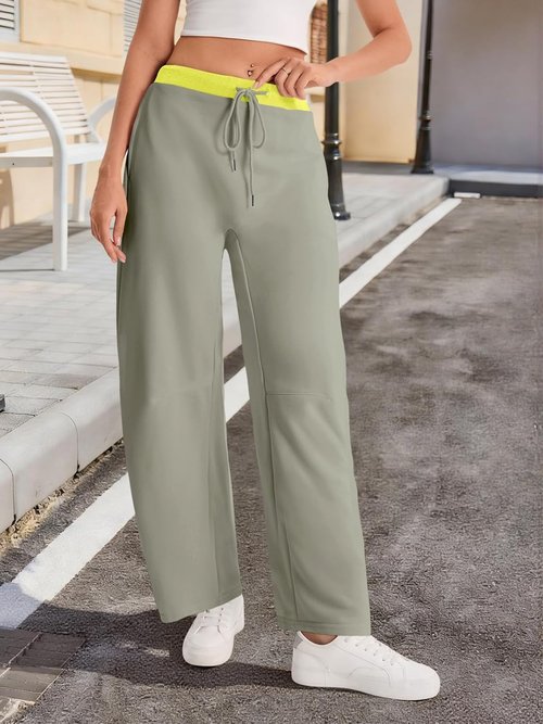 Fisoew Women's Wide Leg Sweatpants - Comfortable Baggy Joggers with Pockets | Color Block Design