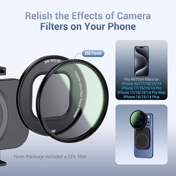 Upgraded 67mm CPL Filter for iPhone 17, Lens Filter Adapter Pouch Set for