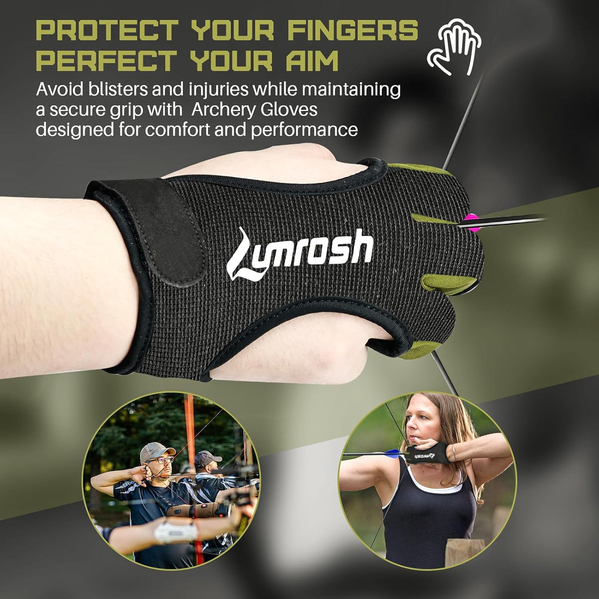 Skiennix Archery Gloves - 3 Finger Cowhide Shooting Gear for Men, Women & Kids | Black, Large