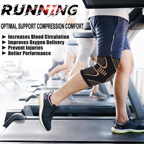 Double Couple Copper Knee Brace - Compression Sleeve Support for Pain Relief | 2 Pack for Men & Women