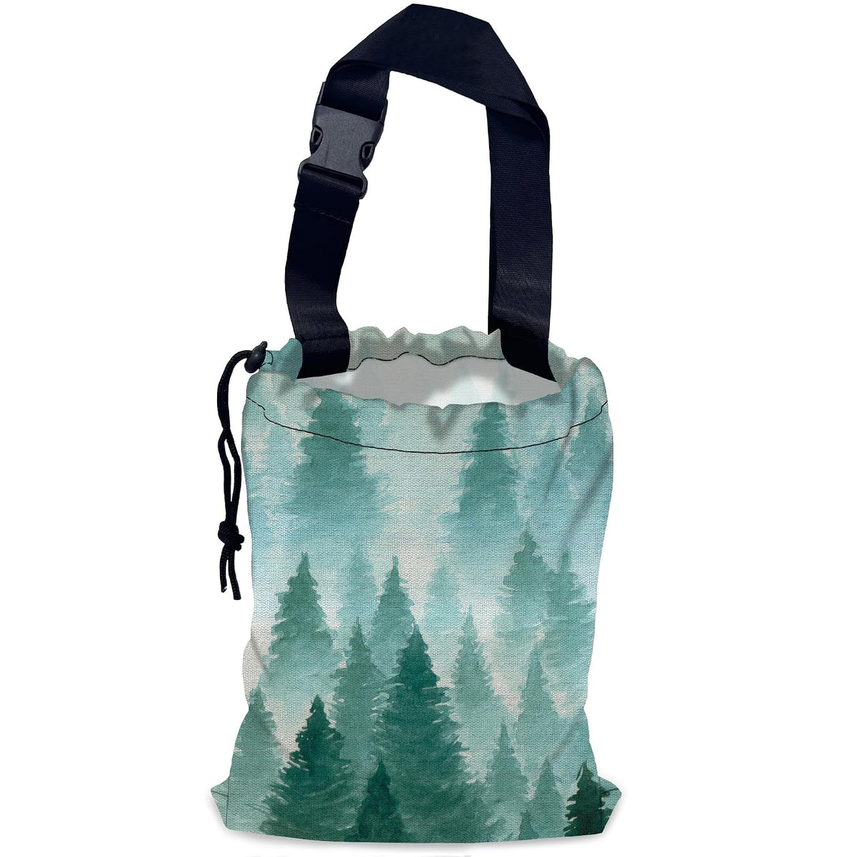 Foggy Forest Car Garbage Bag,Watercolor Forest Waterproof Small Car Trash Bag Hanging Back of Seat,Drawstring Hanging Car Trash Bag with Adjustable Buckle for Car Accessories