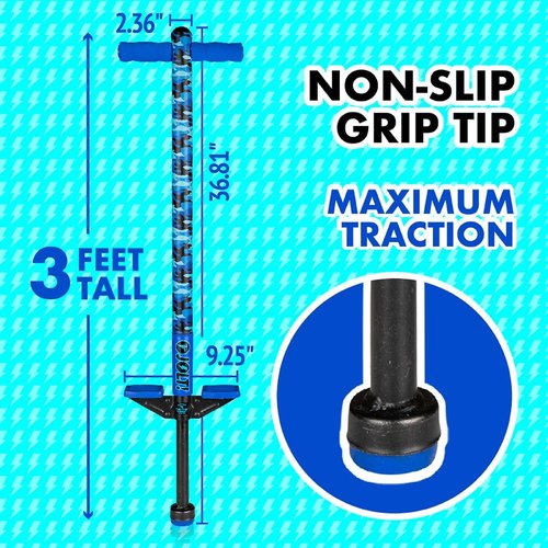Flybar Pogo Stick for Kids - Easy Grip Foam Handles & Anti-Slip Foot Pegs | 40-80 lbs, Jolt Blue Camo
