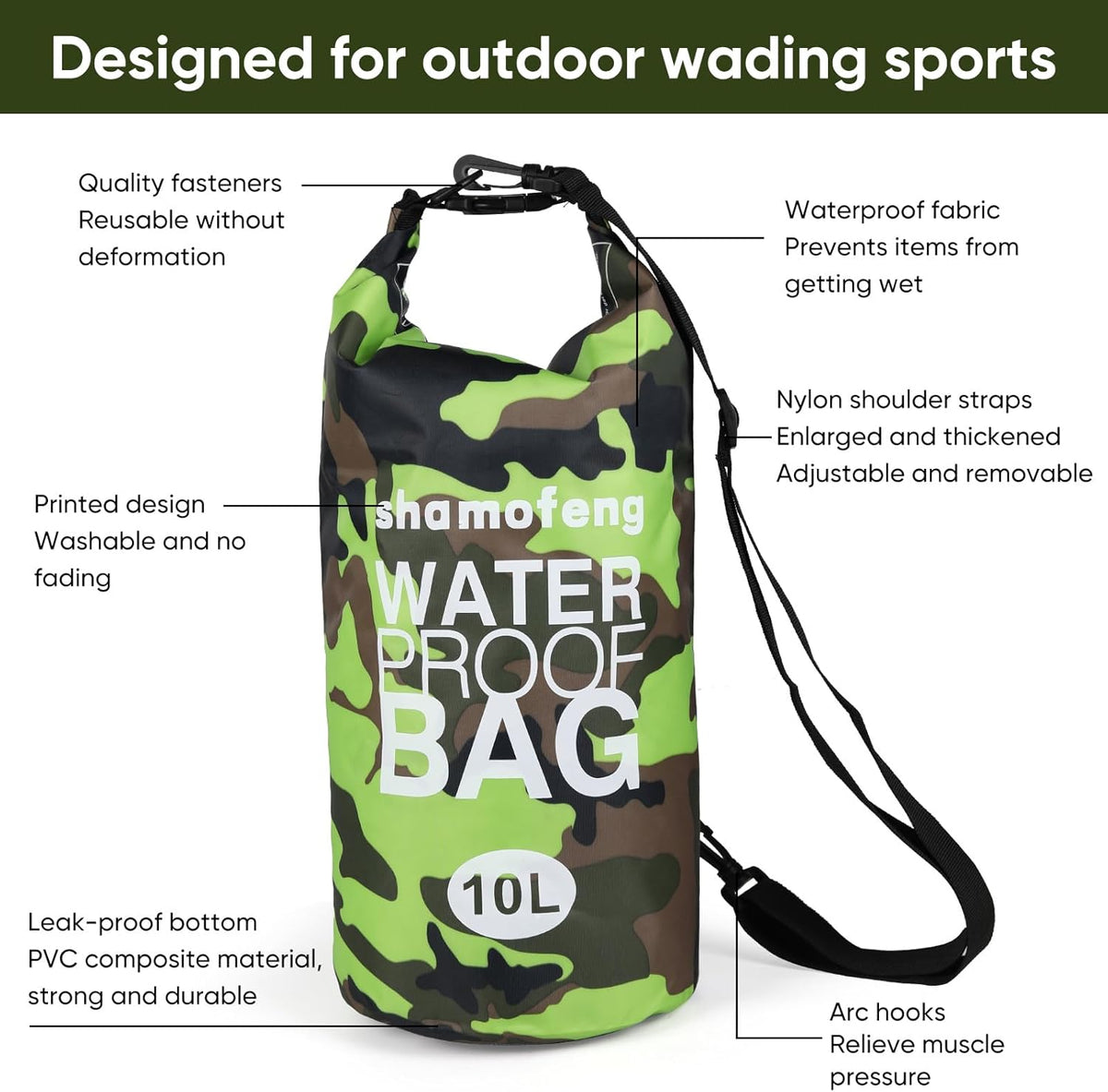 Skiennix Waterproof Dry Bag - Roll Top Dry Storage Backpack with Phone Case & Collapsible Bottle | Green 5L